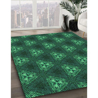 Patterned Deep Teal Green Rug, pat356grn