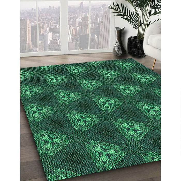 Machine Washable Transitional Deep Teal Green Rug in a Family Room, wshpat356grn