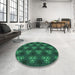 Round Patterned Deep Teal Green Rug in a Office, pat356grn