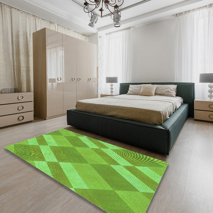 Patterned Emerald Green Rug in a Bedroom, pat3560grn