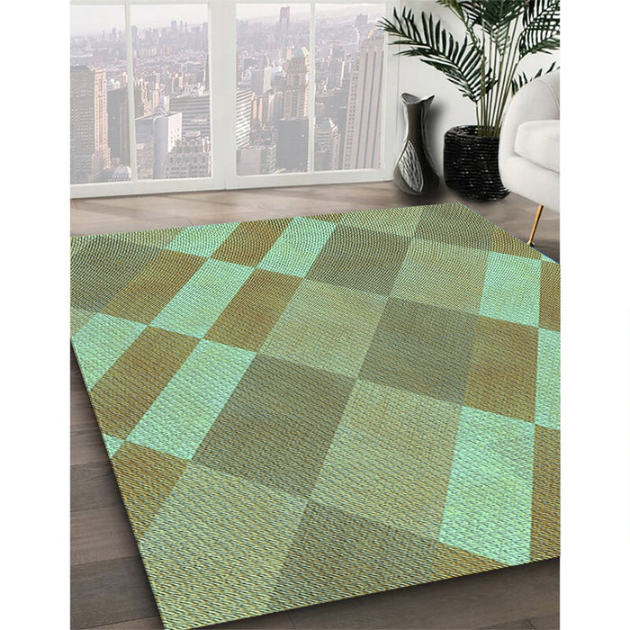 Patterned Pastel Green Rug in Family Room, pat3560lblu