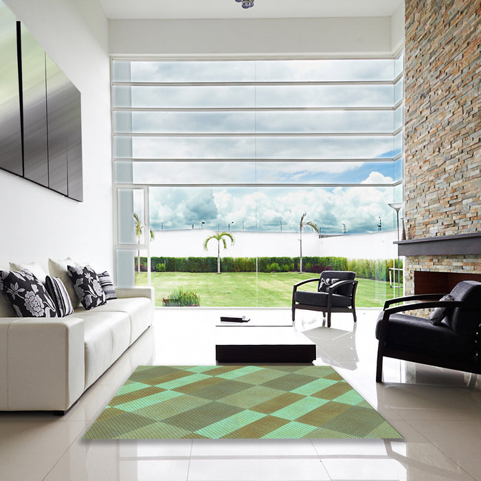Square Patterned Pastel Green Rug in a Living Room, pat3560lblu