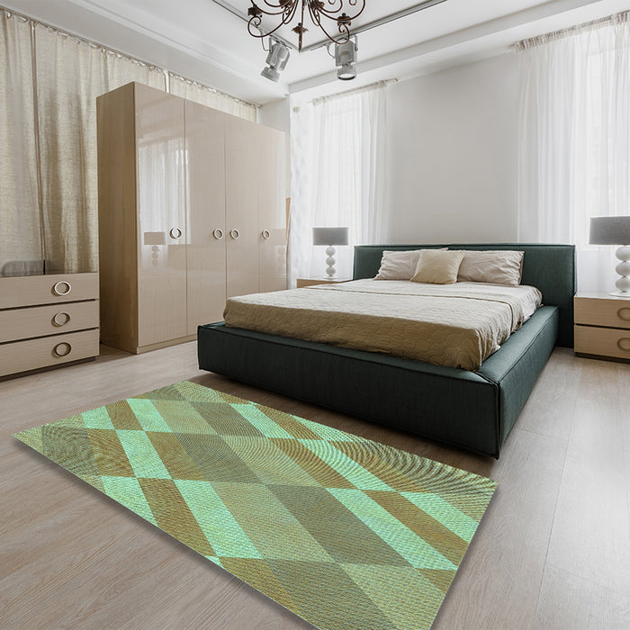 Patterned Pastel Green Rug in a Bedroom, pat3560lblu