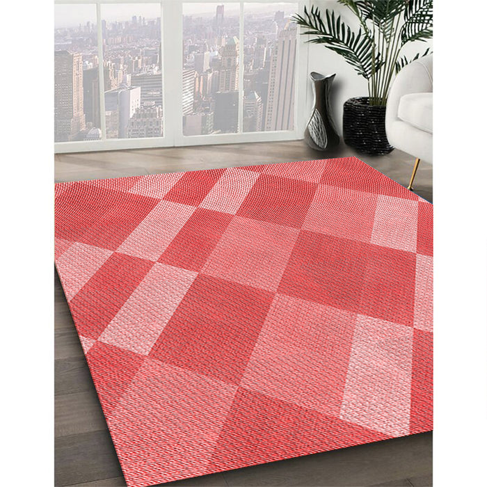 Patterned Ruby Red Rug in Family Room, pat3560rd