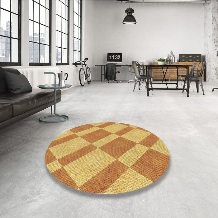Round Patterned Neon Orange Rug in a Office, pat3561brn