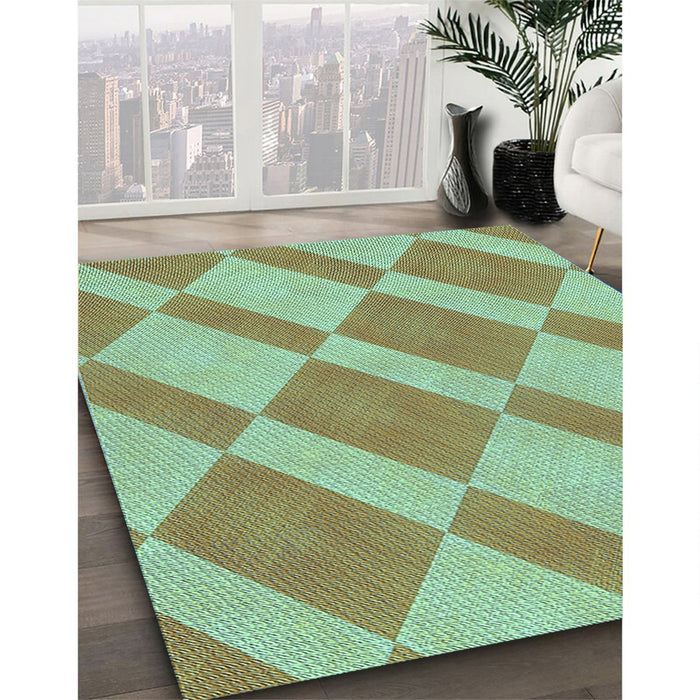 Patterned Green Rug in Family Room, pat3561lblu