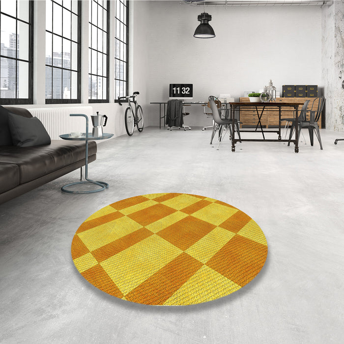 Round Patterned Neon Orange Rug in a Office, pat3561yw