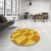 Round Patterned Neon Orange Rug in a Office, pat3561yw