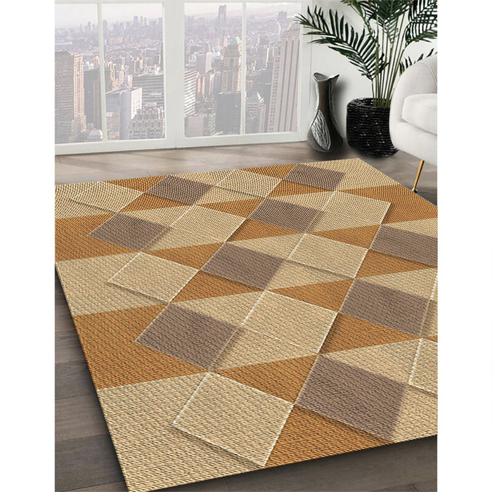 Machine Washable Transitional Yellow Orange Rug in a Family Room, wshpat3562brn