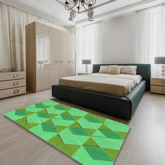 Patterned Neon Green Rug in a Bedroom, pat3562grn