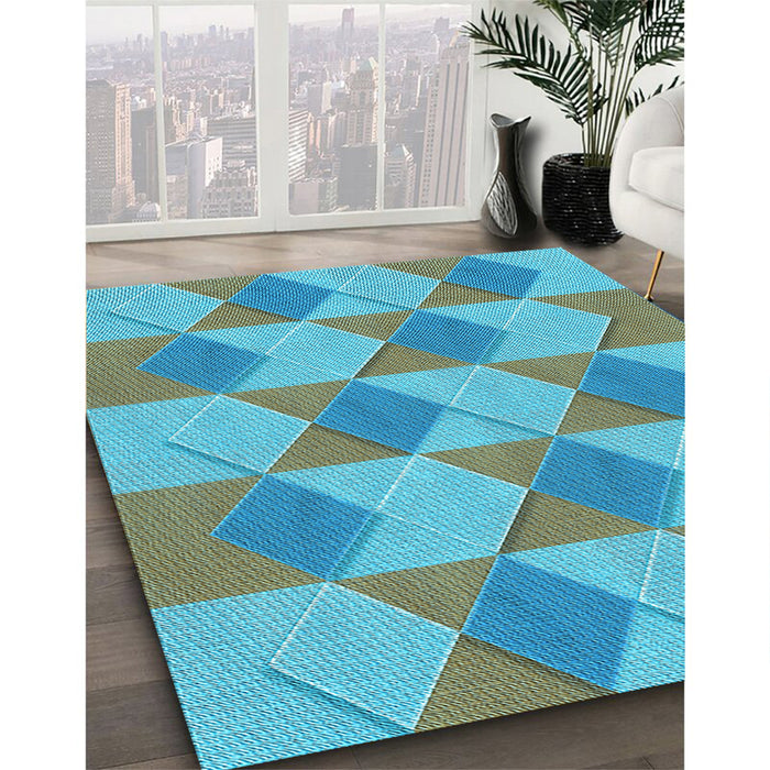 Patterned Deep-Sea Green Rug in Family Room, pat3562lblu