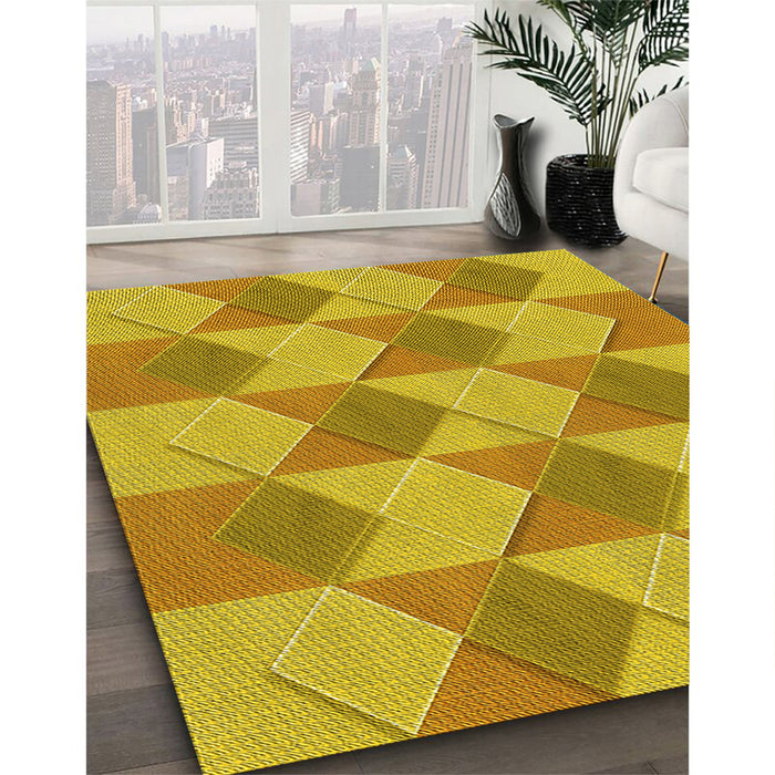 Machine Washable Transitional Deep Yellow Rug in a Family Room, wshpat3562yw