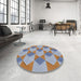 Round Patterned Light Steel Blue Novelty Rug in a Office, pat3562