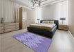 Patterned Purple Mimosa Purple Rug in a Bedroom, pat3563blu