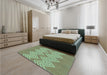 Patterned Fern Green Rug in a Bedroom, pat3563lblu