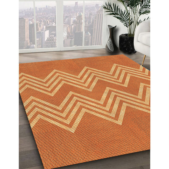 Patterned Orange Rug in Family Room, pat3563org