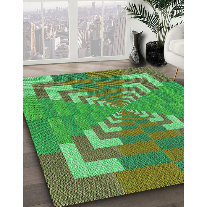 Patterned Seaweed Green Rug in Family Room, pat3564grn