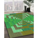 Machine Washable Transitional Seaweed Green Rug in a Family Room, wshpat3564grn