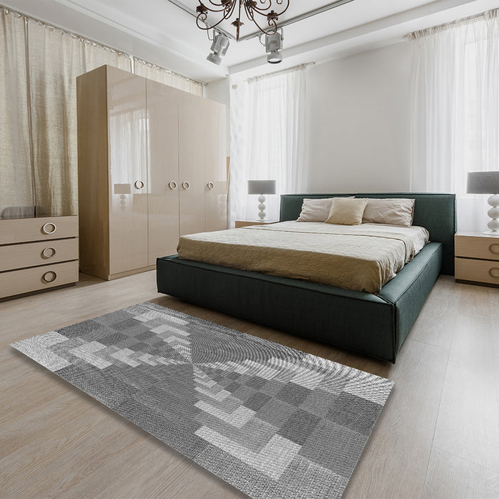 Round Machine Washable Transitional Ash Gray Rug in a Office, wshpat3564gry