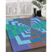 Machine Washable Transitional Bright Turquoise Blue Rug in a Family Room, wshpat3564lblu