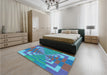 Round Machine Washable Transitional Bright Turquoise Blue Rug in a Office, wshpat3564lblu