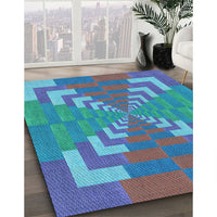 Patterned Bright Turquoise Blue Rug, pat3564lblu