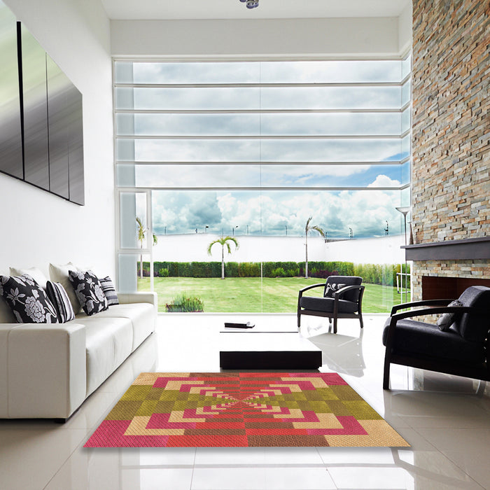 Square Patterned Red Rug in a Living Room, pat3564org