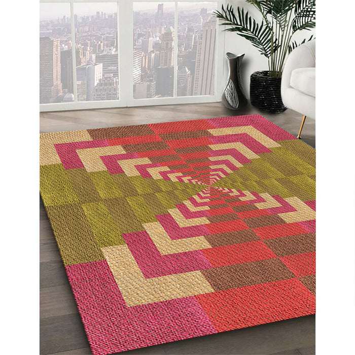 Patterned Red Rug in Family Room, pat3564org