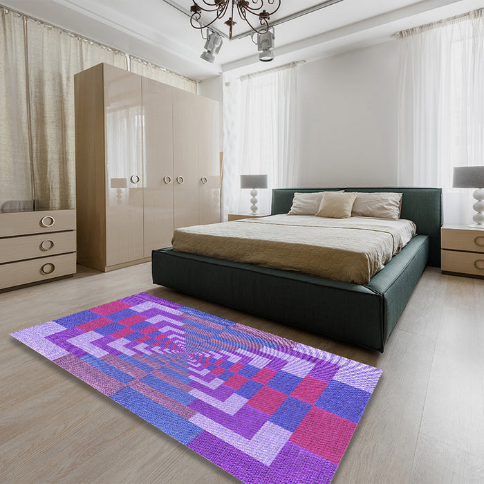 Round Machine Washable Transitional Dark Orchid Purple Rug in a Office, wshpat3564pur