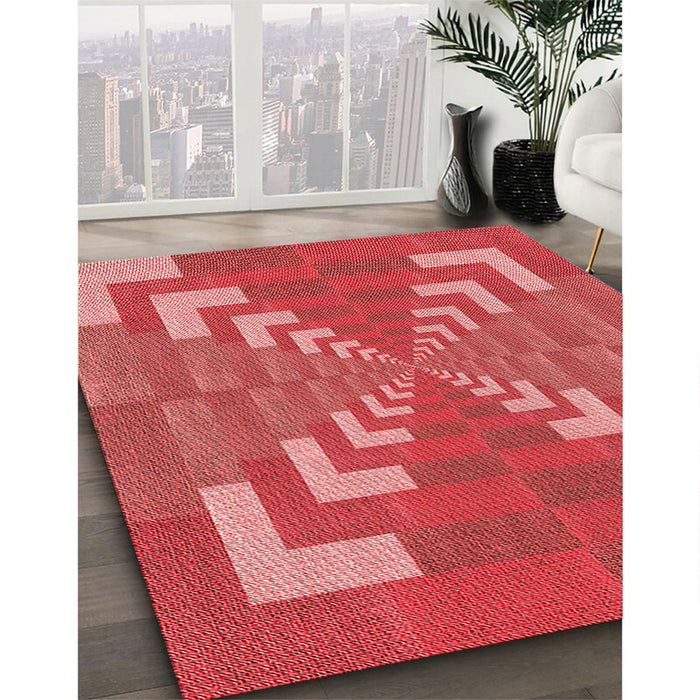 Patterned Red Rug in Family Room, pat3564rd