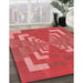 Patterned Red Rug in Family Room, pat3564rd