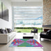 Square Patterned Blue Modern Rug in a Living Room, pat3564