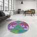 Round Machine Washable Transitional Blue Rug in a Office, wshpat3564