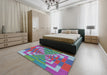 Patterned Blue Modern Rug in a Bedroom, pat3564