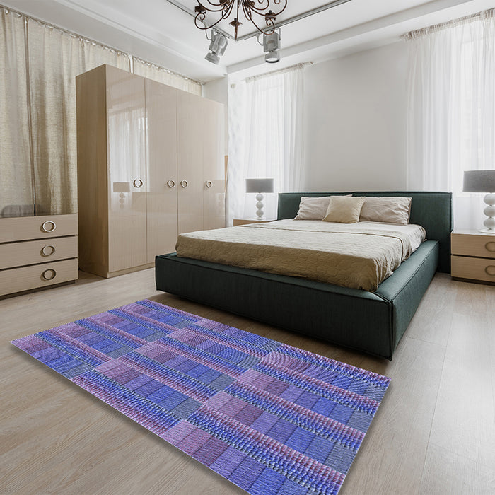 Patterned Deep Periwinkle Purple Rug in a Bedroom, pat3565blu
