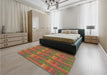 Patterned Red Rug in a Bedroom, pat3565brn