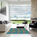 Machine Washable Transitional Mint Green Rug in a Kitchen, wshpat3565lblu