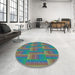 Round Patterned Mint Green Rug in a Office, pat3565lblu