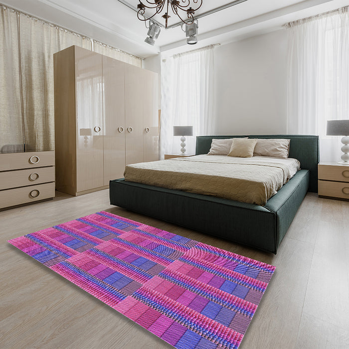 Patterned Magenta Pink Rug in a Bedroom, pat3565pur
