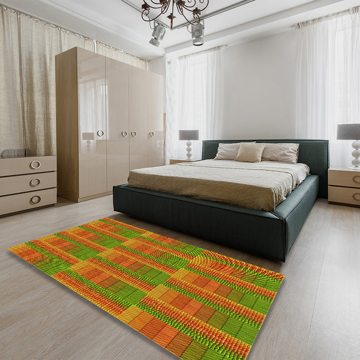 Patterned Mahogany Brown Rug in a Bedroom, pat3565yw