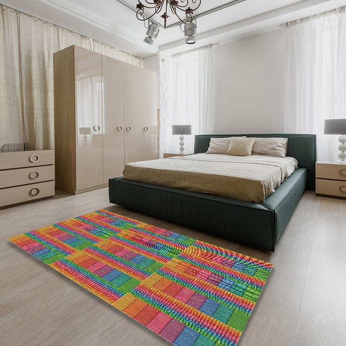 Patterned Green Modern Rug in a Bedroom, pat3565