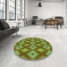 Round Patterned Dark Bronze Brown Rug in a Office, pat3566grn