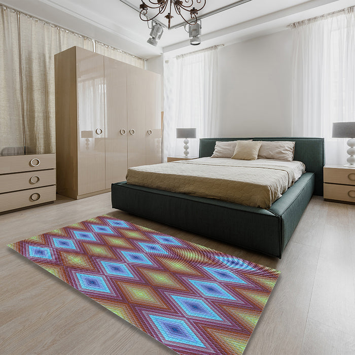 Patterned Light Slate Gray Rug in a Bedroom, pat3566lblu