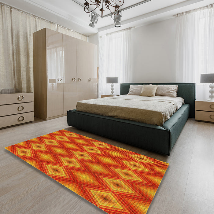 Patterned Neon Orange Rug in a Bedroom, pat3566yw