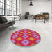Round Machine Washable Transitional Blush Red Pink Rug in a Office, wshpat3566