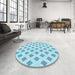 Round Patterned Electric Blue Rug in a Office, pat3567lblu