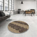 Round Patterned Dark Brown Rug in a Office, pat3568brn