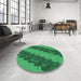 Round Patterned Forest Green Rug in a Office, pat3568grn