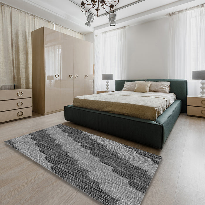Patterned Gunmetal Gray Rug in a Bedroom, pat3568gry