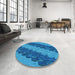 Round Patterned Blue Rug in a Office, pat3568lblu